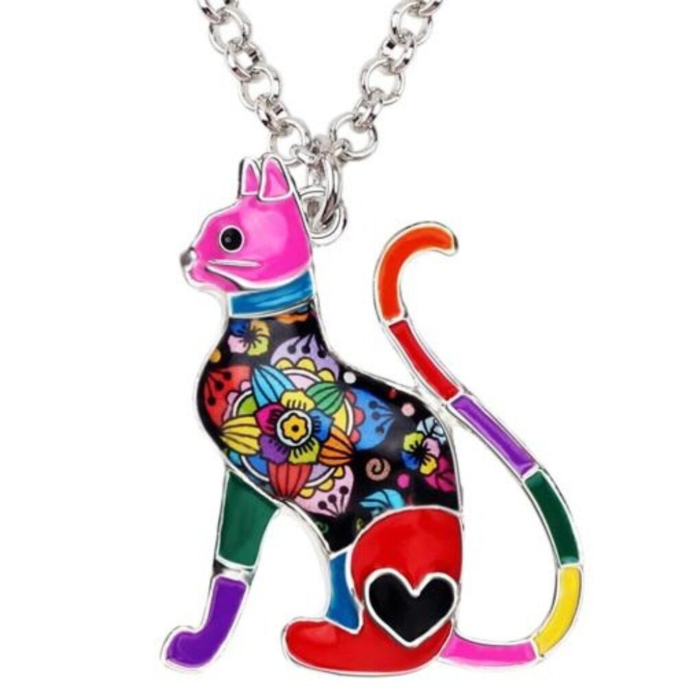 Cat Pendant Necklace Multicolor Enamel Jewelry Gift Charm NEW in Box by Bonsny